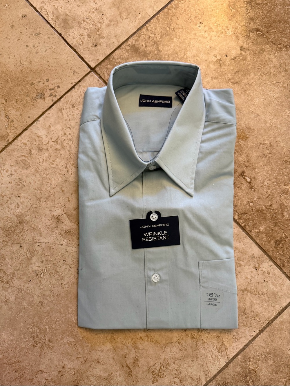 John Ashford Men's Light Blue Dress Shirt - Wrinkle Resistant